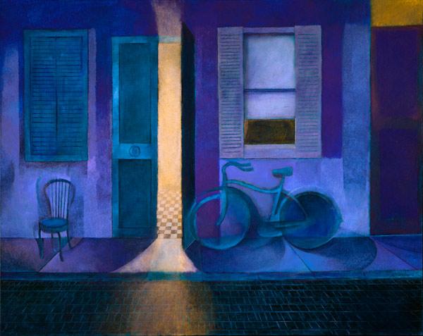 © 2022 Mike Chambers -Bike Under a Blue Moon, painting by Mike Chambers