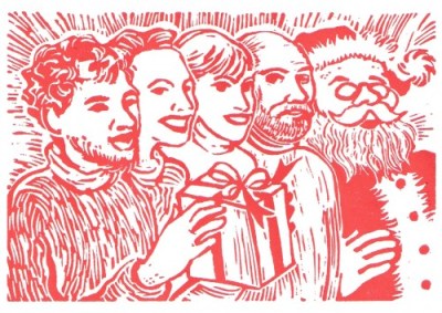 2007 Christmas Card - linocut - block print - Michael Chambers - art