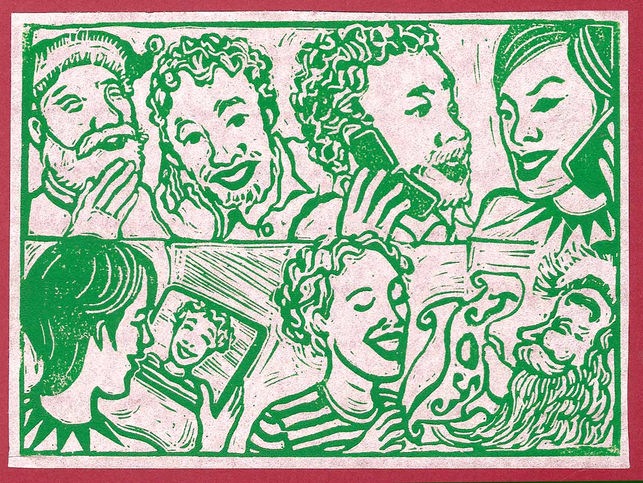 Final - Christmas Card 2012 - printed - green on white mounted on red