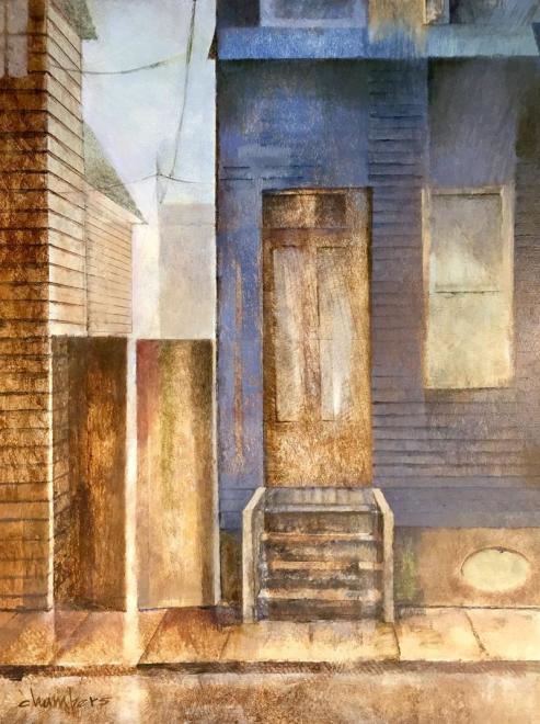 Blue Shotgun House in MId City, painting by Mike Chambers