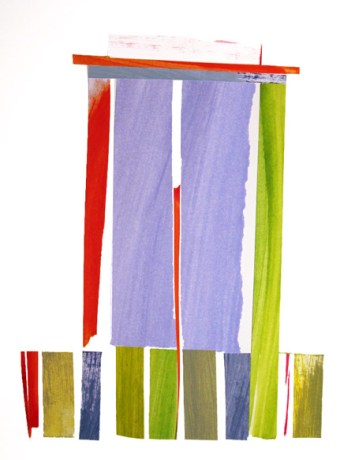 Bench House Door, collage: collage, painted paper on bristol board, 15 x 12 inches 