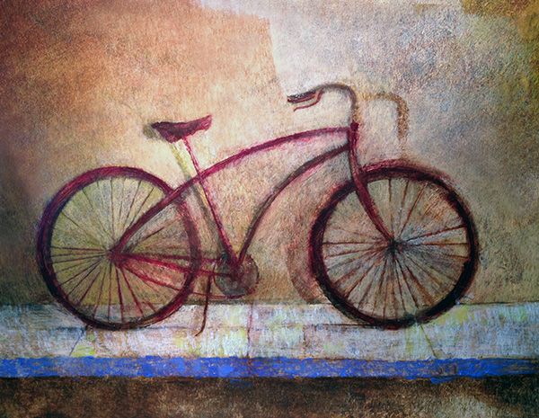 Caravaggio's Bike, oil on board