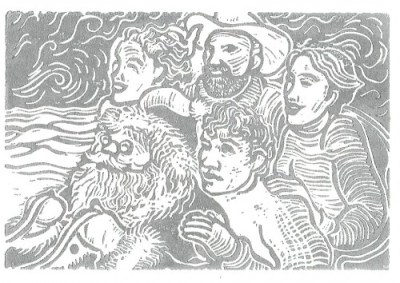 2005 Christmas Card - linocut - block print - Michael Chambers - art