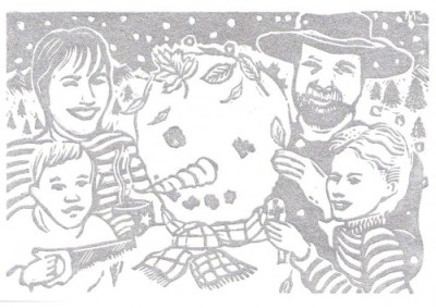 1992 Christmas Card - linocut - block print - Michael Chambers - art