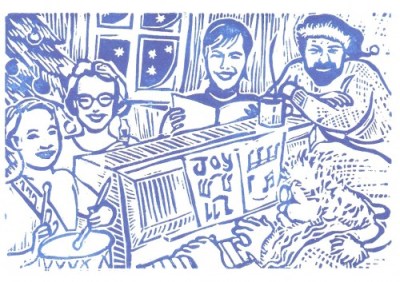 1996 Christmas Card - linocut - block print - Michael Chambers - art