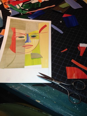 Princess Feather Hat in March - collage - Michael Chambers - art - painted paper - in process 2