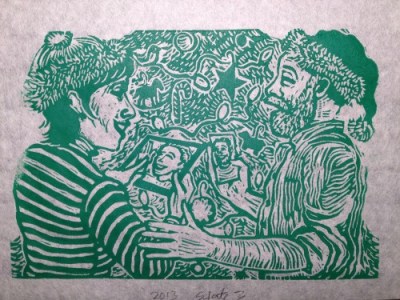 2013 Christmas Card - linocut - block print - Michael Chambers - art