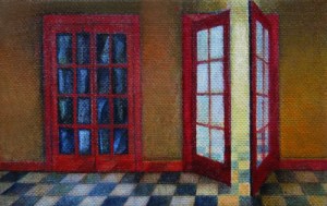 Muse's Doors, oil on canvas, 5 x 7 inches