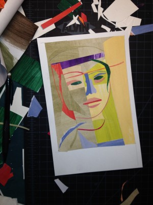 Princess Feather Hat in March - collage - Michael Chambers - art - painted paper - in process 3