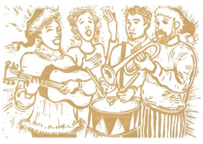 2006 Christmas Card - linocut - block print - Michael Chambers - art