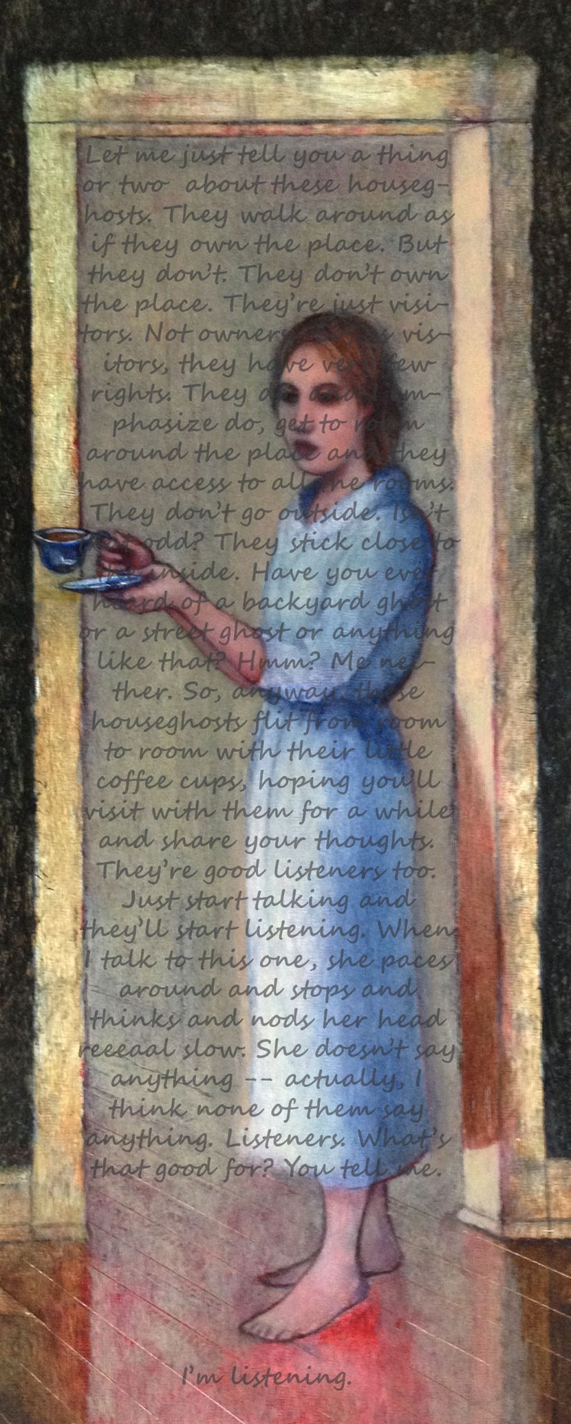 House Ghost with a Story, oil on board with text added, Michael Chambers